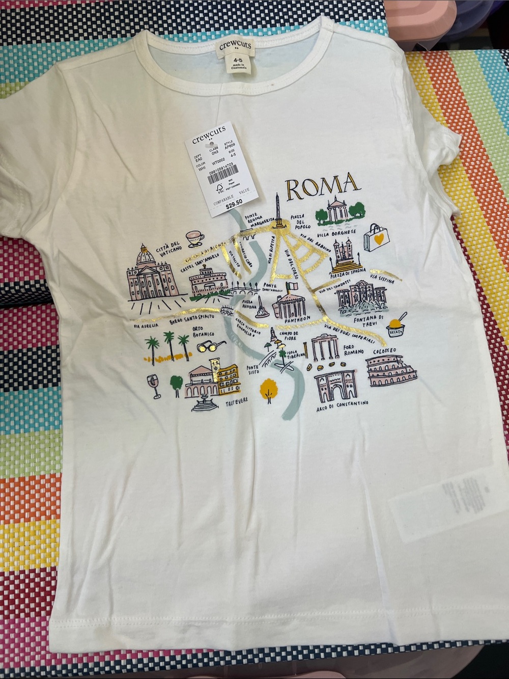 Crewcuts White Roma Map Graphic Tee with Yellow & Green Accents
